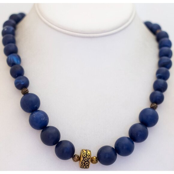 30 inch, Vintage Blue Sphere Ball Beads Beaded Necklace - V29 - Picture 2 of 3